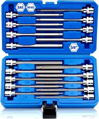 18piece 3/8 Inch Drive Extra Long Allen Hex Bit Socket Set Sae & Metric 1/83/8 • $45.49