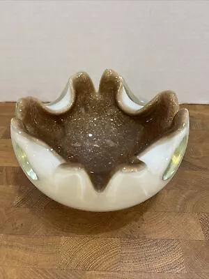 Alfredo Barbini Murano Italy White Aventurine Art Glass Bowl MCM • $21