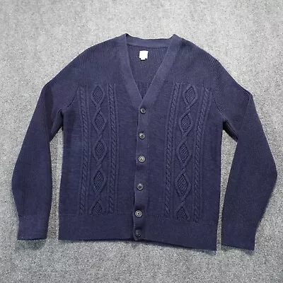 Gap Sweater Mens L Blue Cardigan Chunky Cable Knit Fisherman Shawl Neck 7677 • $29.95