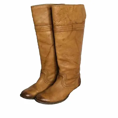 Frye Melissa Trapunto Leather Riding Boot Tan Cognac Pull On Womens Size 8.0 • $74.80