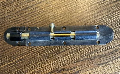 Antique Vintage Steel & Brass Barrell Bolt Slide Lock With Catch 10  Heavy Duty • $28