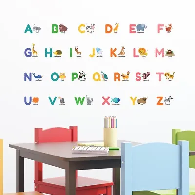 Decowall Animal Alphabet ABC Nursery Kids Removable Wall Stickers Decals DS-8014 • £10.99