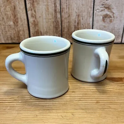 Pair Vintage Victor Restaurant Ware 6 Oz. Diner Coffee Mugs Beige Black Stripes • $27