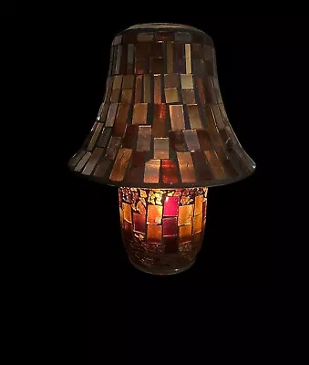 Vintage YANKEE CANDLE  SHADE/BASE - Mosaic Tiles Bronze Copper Amber Color • $29.99