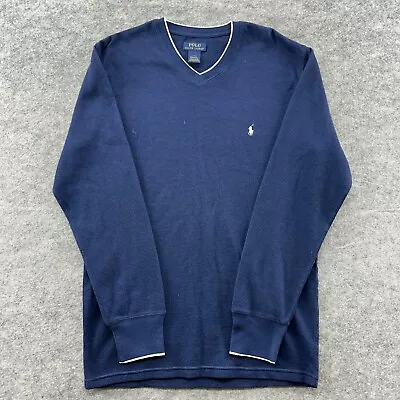 Polo Ralph Lauren Shirt Mens Large Blue Thermal Waffle Knit V Neck Long Sleeve • $9.95