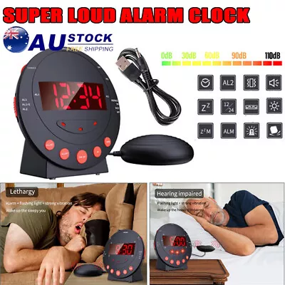 Super Loud Vibrating Alarm Clock With Bed Shaker LED Display USB Charging Port • $49.99