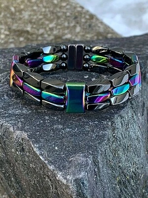 $52.19 • Buy Men’s Women’s 100% Black N Rainbow Magnetic Bracelet Anklet Powerful Clasp 3 Row