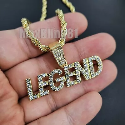 Hip Hop Jewelry Iced Gold PT LEGEND Pendant & 24  Rope Chain Hip Hop Necklace • $12.99