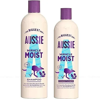 Aussie Miracle Moist Set | Macadamia Nut Oil Shampoo (675ml) & Conditioner (470m • £19.99
