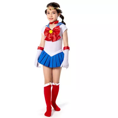 Kids Grils Anime Sailor Moon Tsukino Usagi Cosplay Costume Dress Party Skirt • $53.89