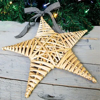 Home Festive Hanging Natural Wicker Woven Christmas Star Decoration • £5.99