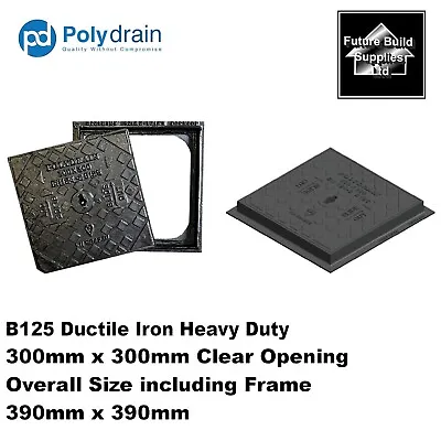 B125 Ductile Iron Heavy Duty Manhole Cover 300mm X 300mm Rapid Slide Out 390x390 • £48.74