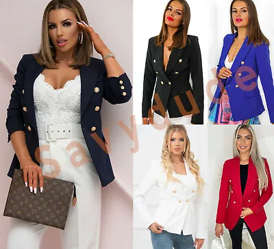£24.99 • Buy Womens Gold Button Lined Blazer Double Breasted Ladies Formal Office Jackets Top