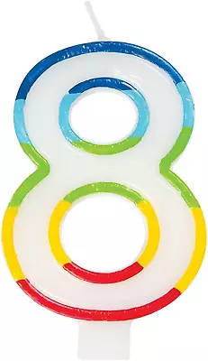  8th Birthday Candle Cake Topper Number 8 Happy Party Age Kids Vibrant Rainbow D • £3.97