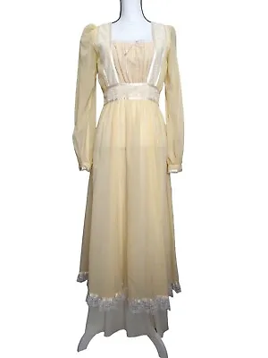 Vintage Gunne Sax By Jessica 70s Gauze Maxi Prairie Summer Dress Creamy Yellow • $140.25