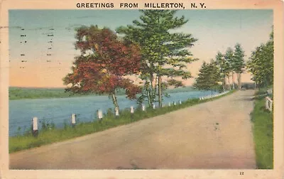 Postcard NY Millerton Country Road Fence Water Dutchess County Village 1938 • $6.01