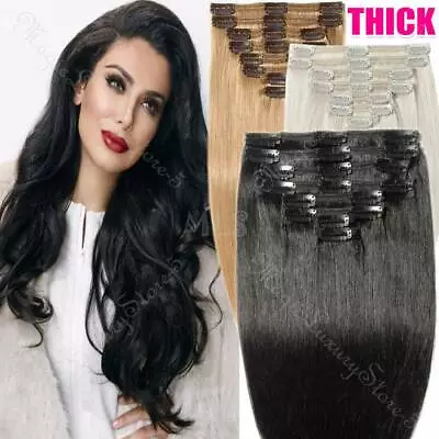 Brazilian Thick Clip In Double Weft Full Head 100% Human Hair Extensions Remy US • $46.66