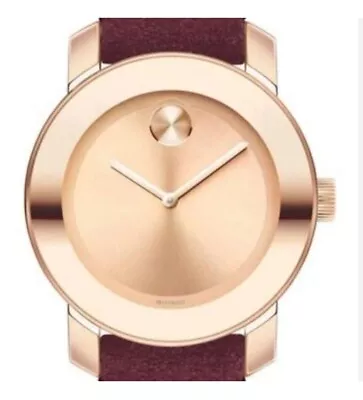 Rose Gold Movado Watch: Bold Iconic Suede Strap Watch 36mm In Burgundy • $295