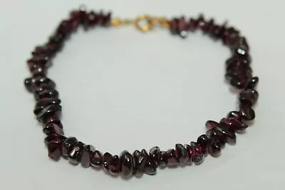 Vintage Goldtone Genuine Smooth Garnet Chip Beaded 8.25  Bracelet  • $19.99