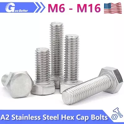 M6 - M16 Metric Hex Hexagon Head Screws A2 Stainless Steel Hex Cap Bolts DIN 933 • $11.29