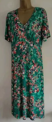 David Nieper Green Floral Tea Stretchy Jersey Dress Size 12 • £14.99