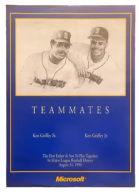 1990 Poster Ken Griffey Jr And Griffey Sr Seattle Mariners - Microsoft  24 X17  • $19.95