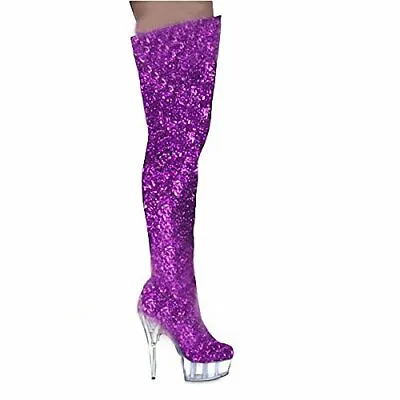 £59.99 • Buy Top Totty Purple Glitter High Heeled Lap Dancing Go Go  Full Length Thigh Boots 