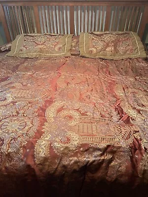 Veratex Queen Comforter Set Burgundy & Green Comforter 2 Shams Bed Skirt 4 Piece • $99.99