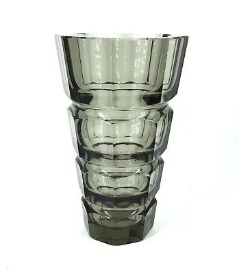 1930s MOSER Hoffman 8” Art Glass Faceted Cut Crystal Vase Smokey Topaz Gray • $85