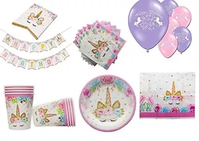 MAGICAL UNICORN Birthday Party Kits Plates Cups Napkins Banners & Balloons • £4.25