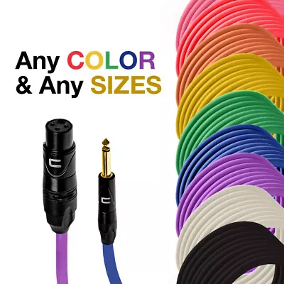 3-Pin XLR Female To 1/4  TS Male Unbalanced Mono Cable Custom Length Color Cord • $16.99