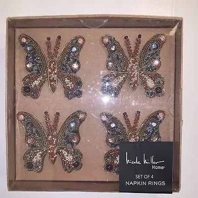 £27.71 • Buy NICOLE MILLER  NAPKIN RINGS  Butterfly   Set Of 4  Jeweled Beaded   3  X 3  NEW