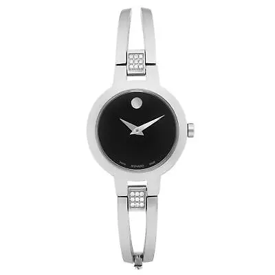 Movado Amorosa 24mm Steel Black Dial Quartz Ladies Bangle Watch 0607154 • $414.99