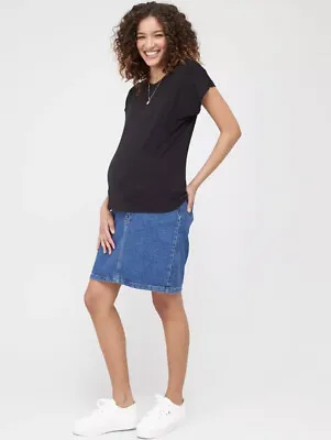 V By Very Maternity Denim Mini Skirt Back Yoke Dark Wash Blue UK Size 10 • £19.99