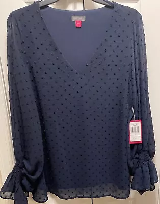 Vince Camuto Women's V-Neck Long Sleeve Polyester Blouse Deep Blue LG W/Lining • $34.99