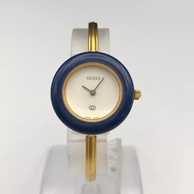 Vintage GUCCI Change Bezel Watch Quartz Blue Gold White Dial Ladies • $150