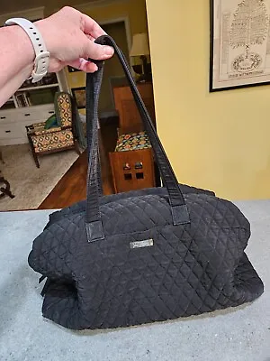 Vera Bradley Black Microfiber Quilted Weekender Overnight Bag Duffle Luggage • $19.99