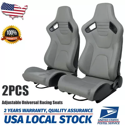 2PCS Adjustable Universal Racing Seats Gray PU Leather Bucket Seats/2 Sliders  • $328.88