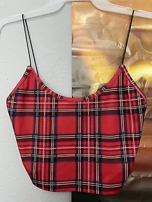 New Sz S Tartan Plaid Crop Cami Knit Top  Darling!! Shein • £4.70