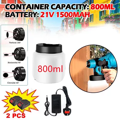 £36.74 • Buy 800ML Electric Spray Gun Handheld Cordless Paint Sprayer With 2 Battery UK