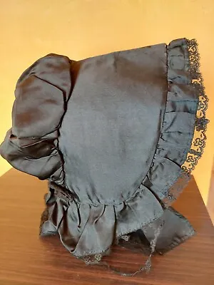 Antique Black Mourning Bonnet With Bows And Lace • $89