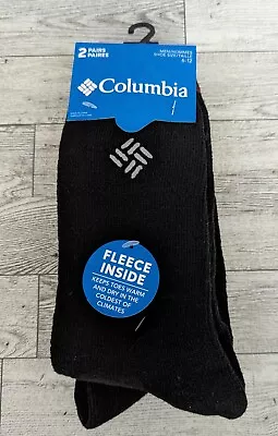 Columbia Men's Size 6-12 Fleece Lined Crew Socks Black And Red Stripes 2 Pairs • $15.99