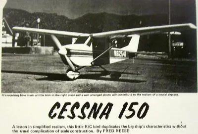 CESSNA 150 RC PLAN + CONSTRUCTION ARTICLE To Build Ace Foam Wing Model Airplane  • $25.39