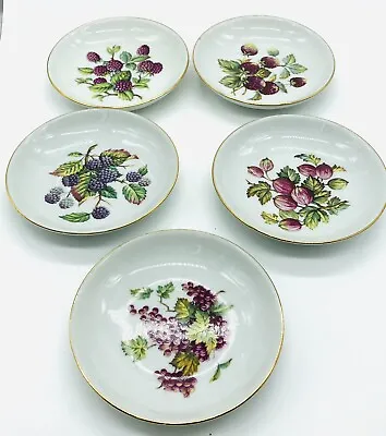 NAAMAN ISRAEL Set Of 5 Small White Porcelain Small Bowls Gold Rim & Fruit Design • $14.99