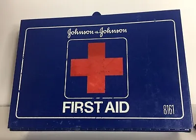 Vintage Wall Mount JOHNSON & JOHNSON Logo Metal First Aid Box USE DISPLAY PROP • $22.95