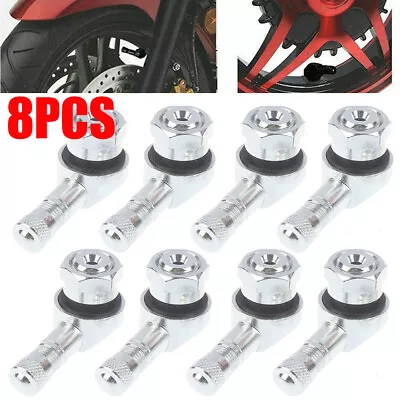 8x Motorcycle CNC Aluminum 11.3mm Tire Wheel Stem Valve 90 Degree Angled Silver • $19.49