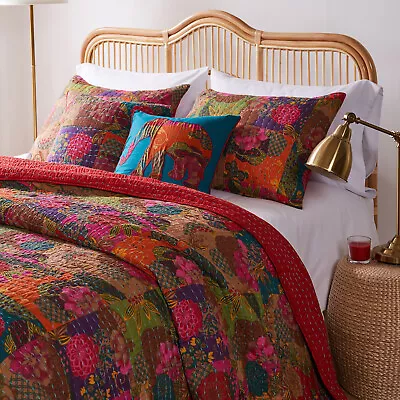 JEWEL RED 5pc King QUILT SET : COTTON MOROCCAN BOHO FLORAL TONE EXOTIC PRINT • $169.45