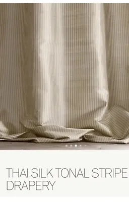 RESTORATION HARDWARE Beige Striped Thai Silk Drapes Curtains 2 Panels 50W X 84L • $299
