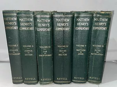 Vtg Matthew Henry Commentary 6 Volume Set Revell Hardcover Green Used Worn • $69.99