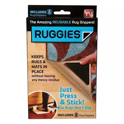 Ruggies Reusable Rug Grippers 8 Pack Stopper Pad Washable Carpet Floor Mat Black • $5